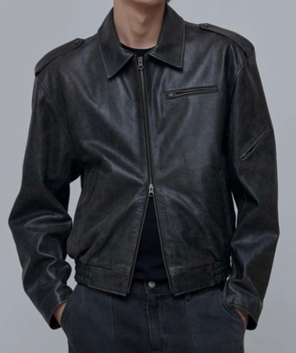 애니타임로릭 빈티지 레더 자켓 블랙 L 상품이미지1