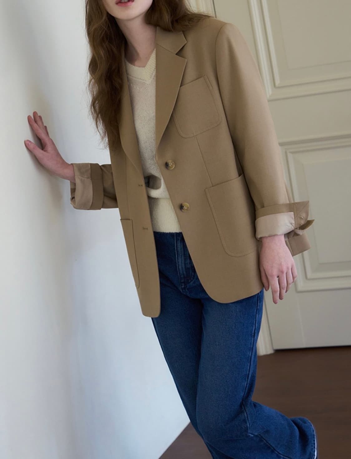 드로우핏우먼 베이지 오버핏 자켓 상품이미지3