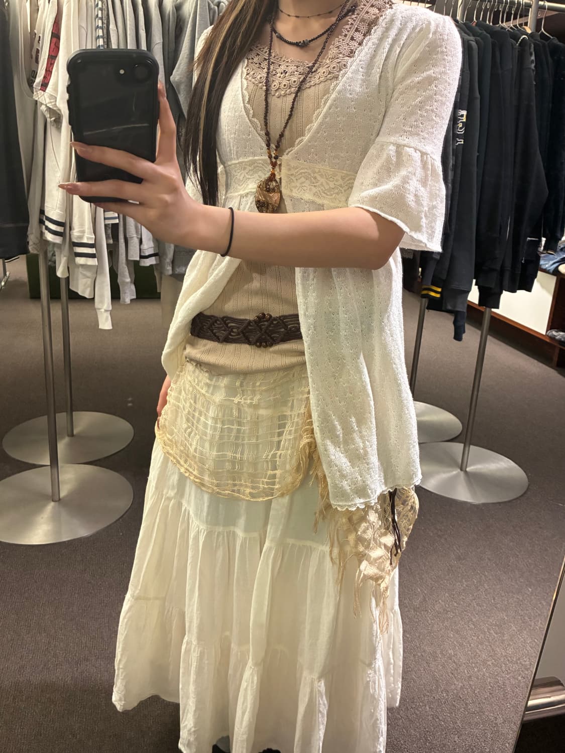 M)Japanese vintage 여성 레이스 디테일 니트 가디건 상품이미지9