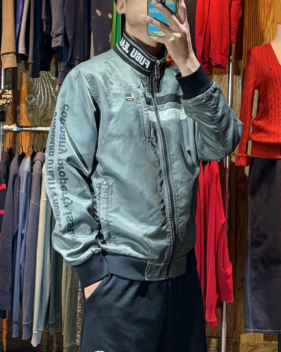 L FUBU 푸부 레터링 라인 다크실버 나일론 자켓 상품이미지1