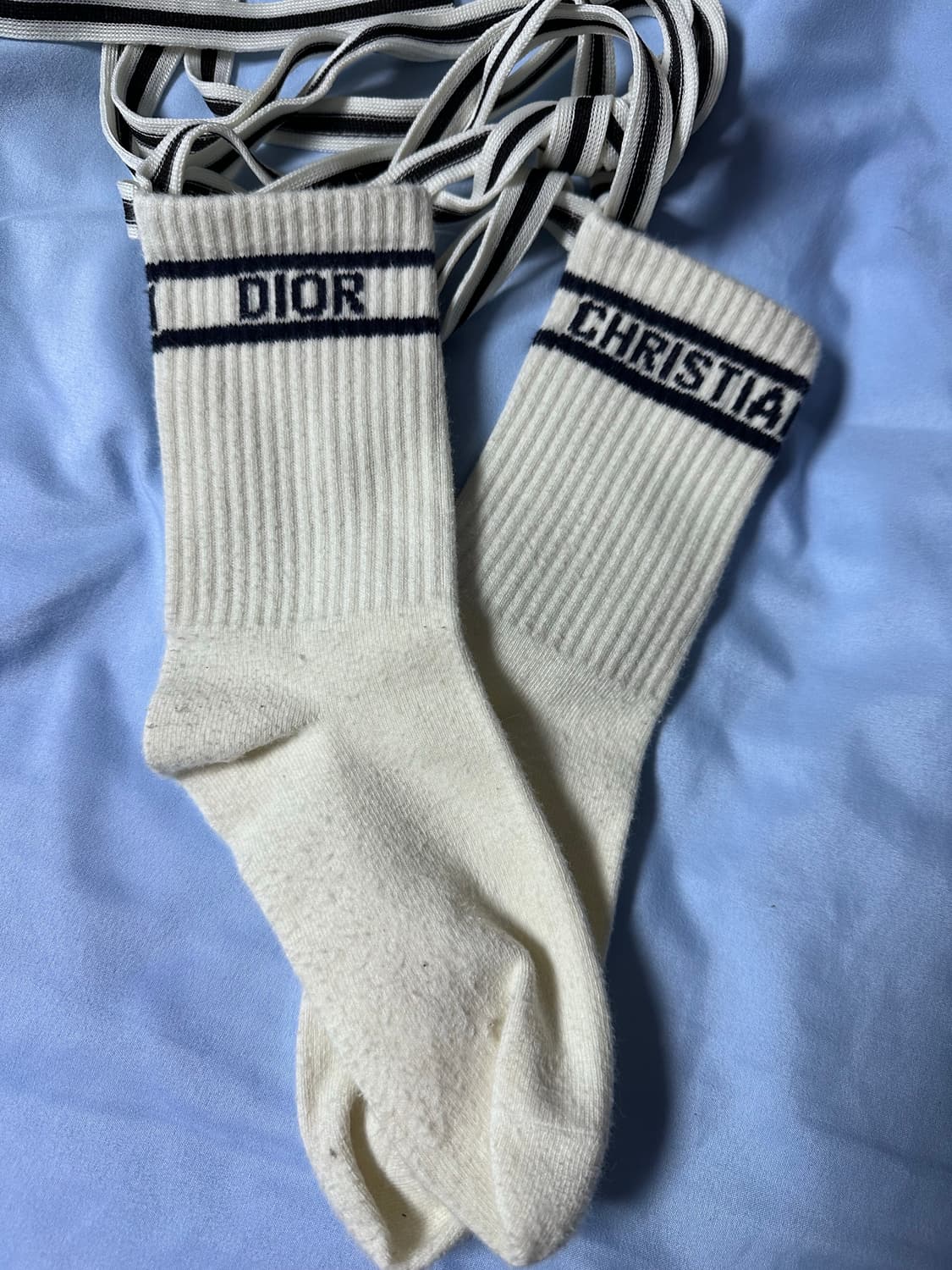 화이트&네이비 코튼 레이스 여성 양말 상품이미지2