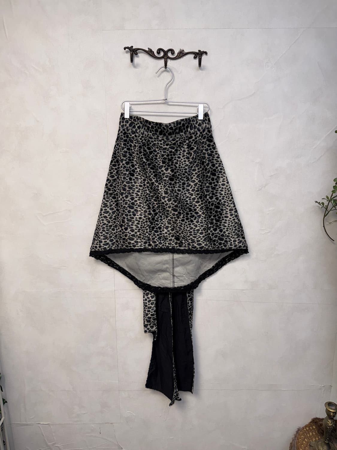 Black&white leopard back ribbon unbal sk 상품이미지4