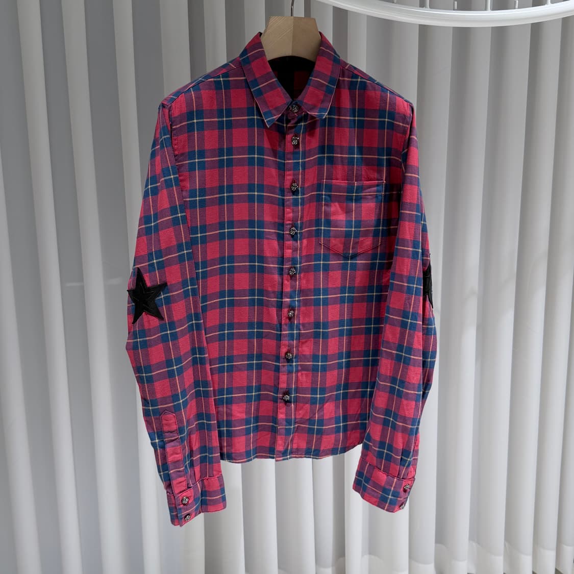 (S+ / M) / 크롬하츠 체크 스타패치 레드 셔츠 상품이미지3