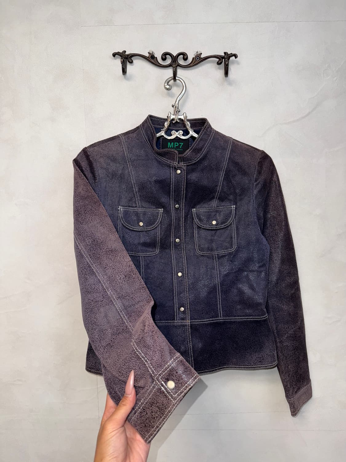 Deep purple silk suede button jacket 상품이미지2