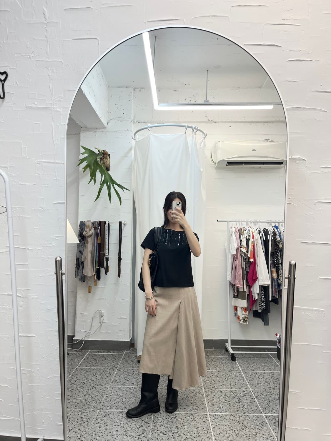 아이보리 언발란스 미디 스커트 상품이미지4