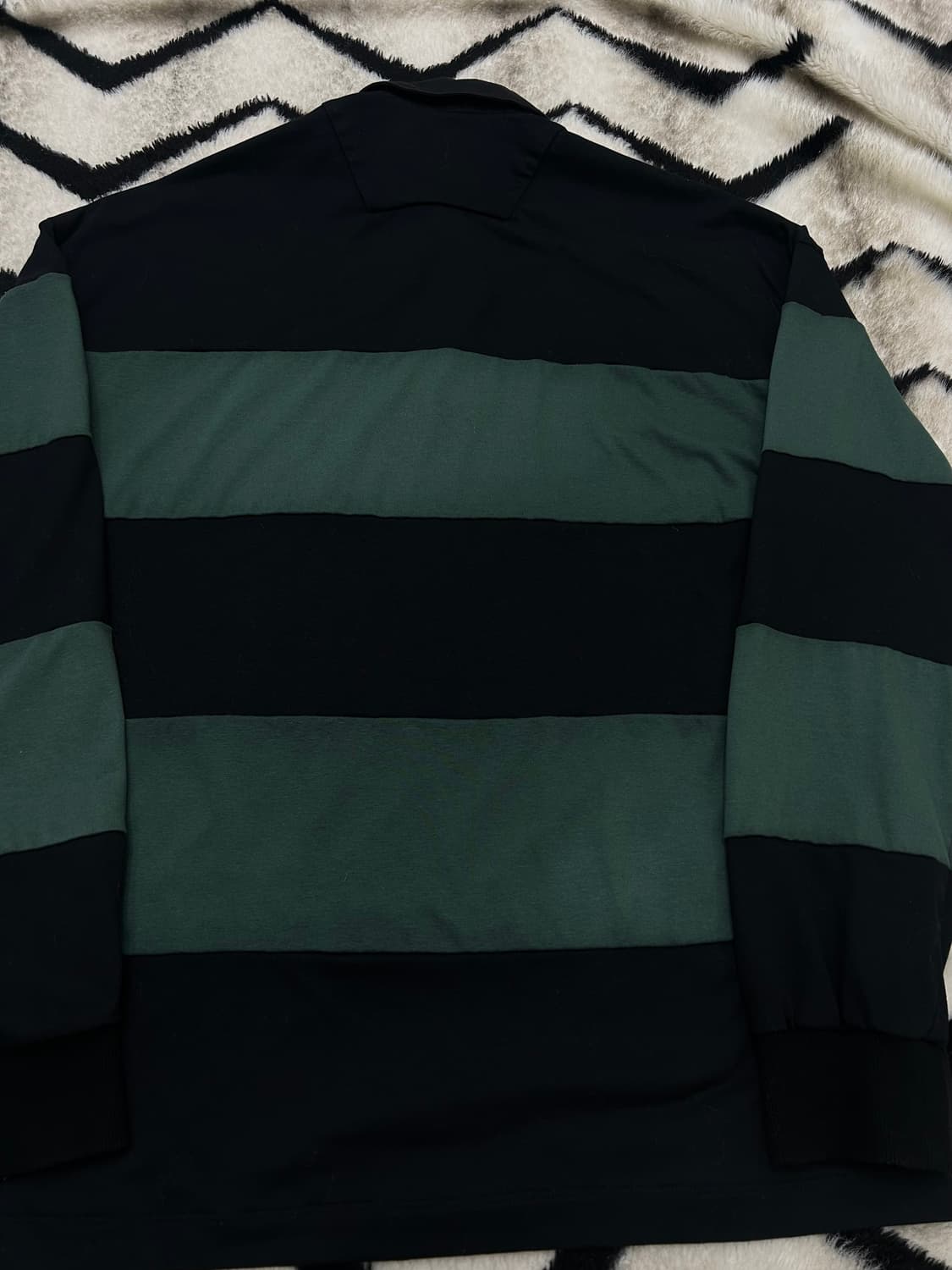 [실측XL]준지 오버핏 스트라이프 폴로 긴팔/그린블랙/오염 상품이미지5