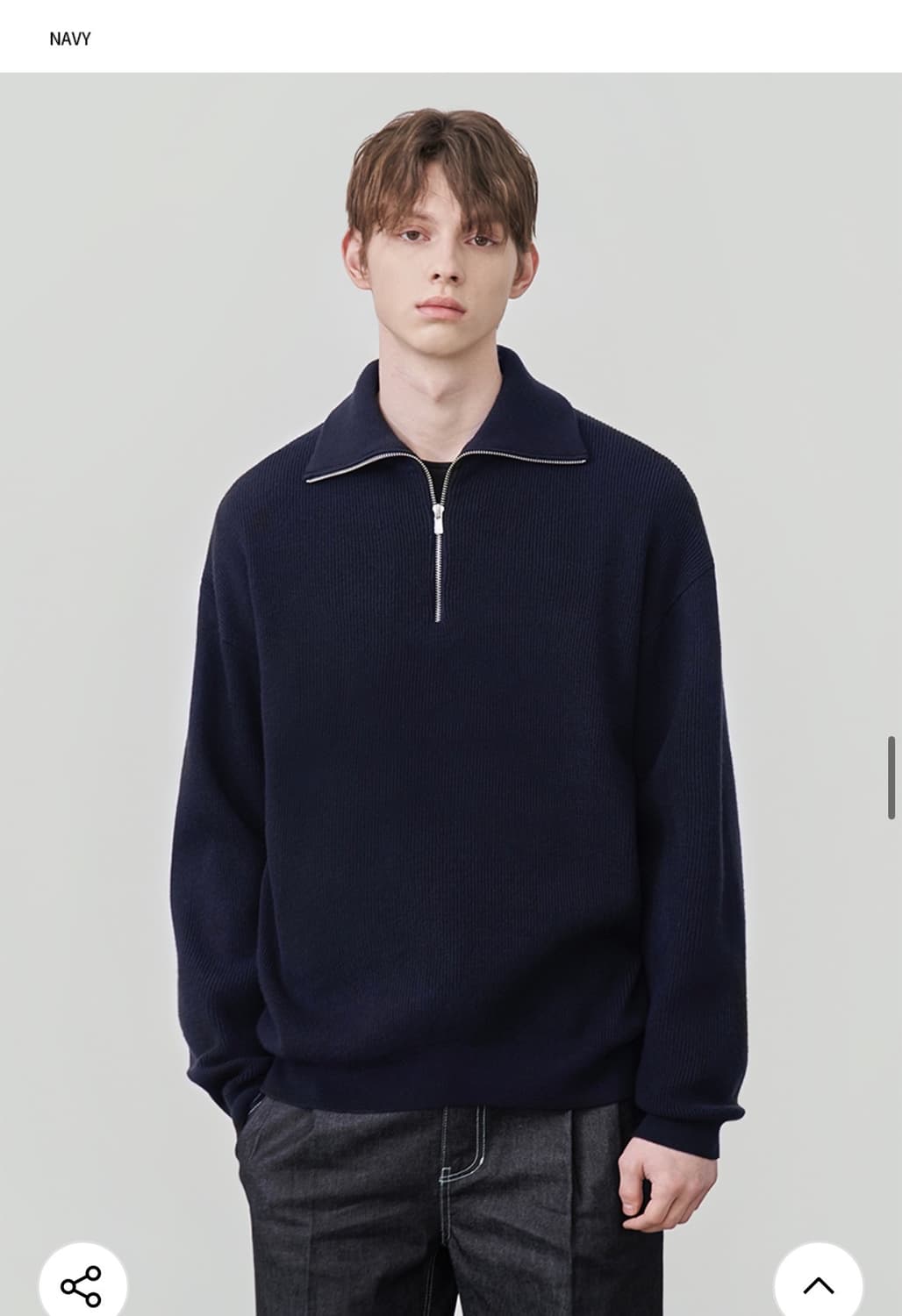 (XL) 드로우핏 오버사이즈 하프 집업 카라 울 니트 NAVY 판매 상품이미지6