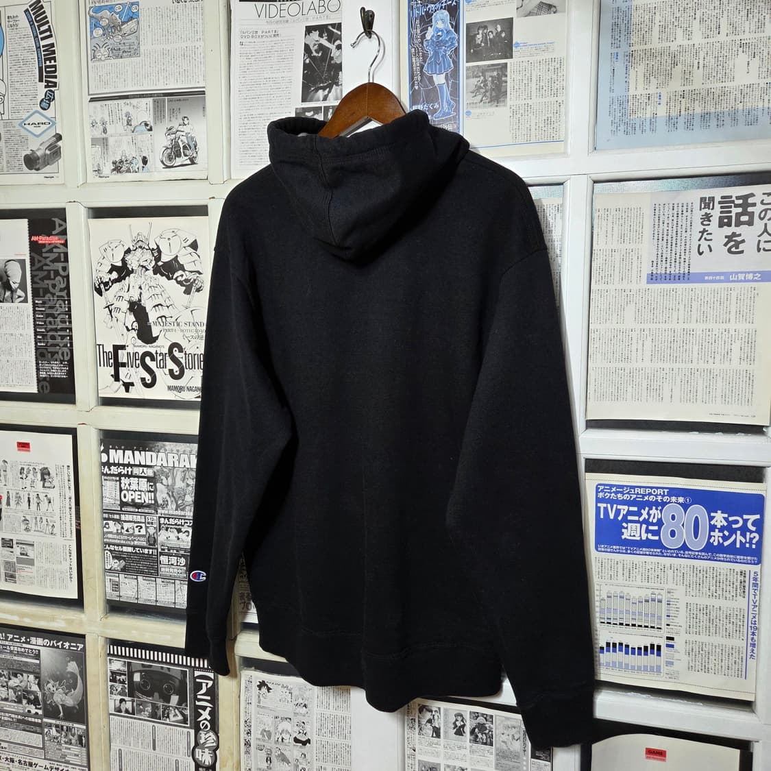 챔피온 오버핏 로고 패치 블랙 후드집업 상품이미지5