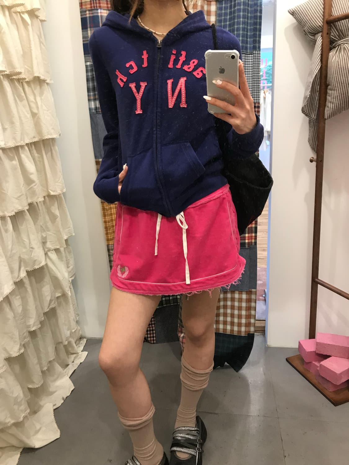 아베크롬비 네이비 핑크 로고 후드집업 상품이미지1
