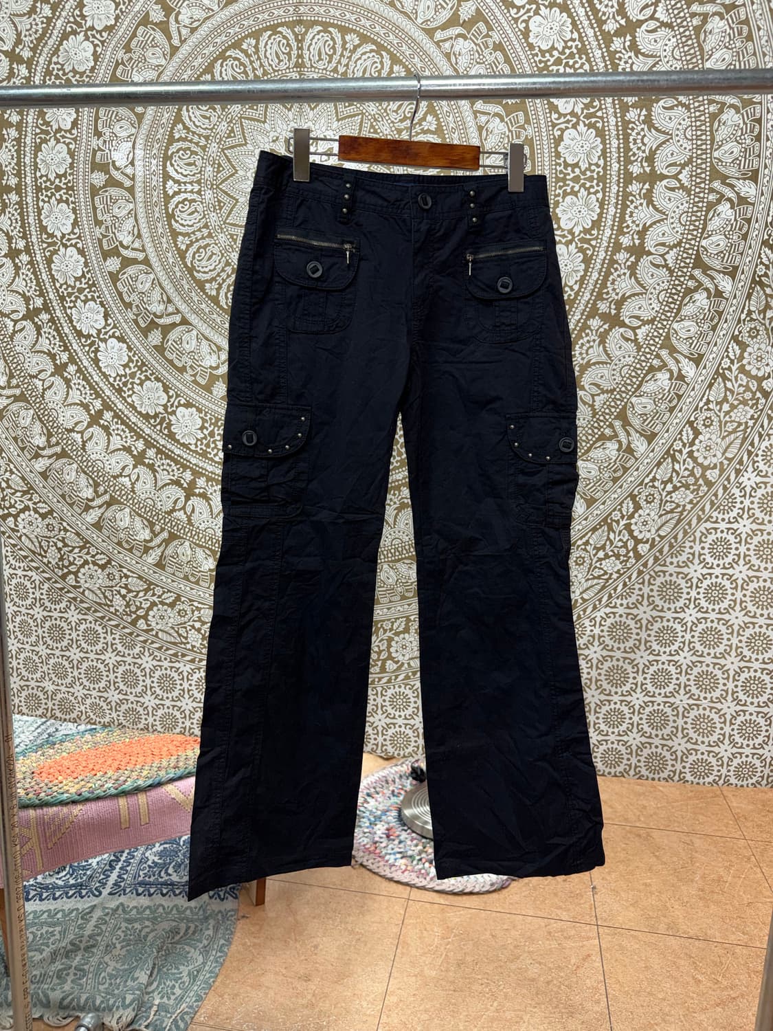 빈티지 여성 스터드 블랙 카고팬츠  상품이미지3