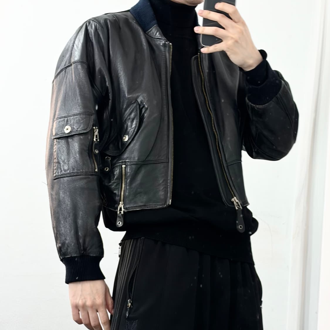 Foxrun 90s 양가죽 크롭 MA-1 자켓 상품이미지3