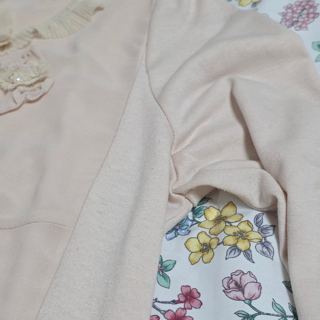 Zishen 빈티지)딸기우유 베이지핑크 공겜여주 프릴 블라우스 롱슬리브 상품이미지7