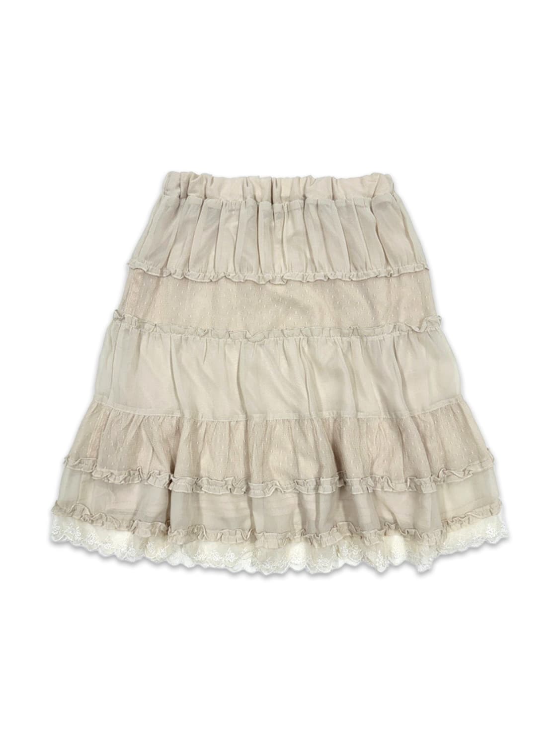 빈티지 아이보리 도트 레이스 모리 프릴 미디 스커트 상품이미지1