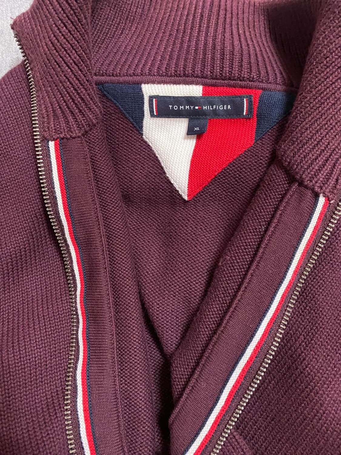 타미힐피거 니트 집업 XL 버건디 상품이미지7