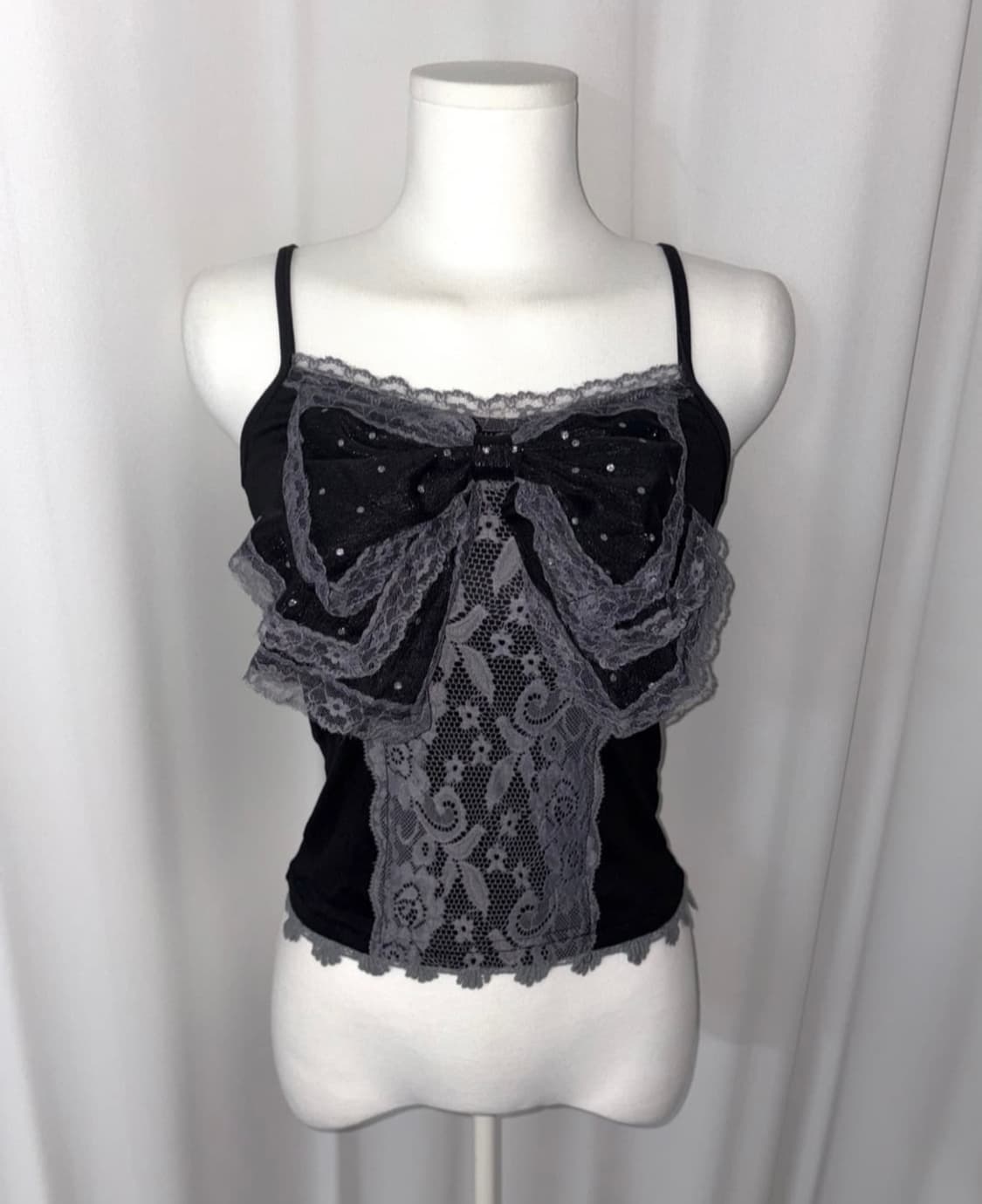 빅 리본 도트 레이스 나시 공겜여주 긱시크 블랙페어리 갸루 로맨틱 상품이미지1