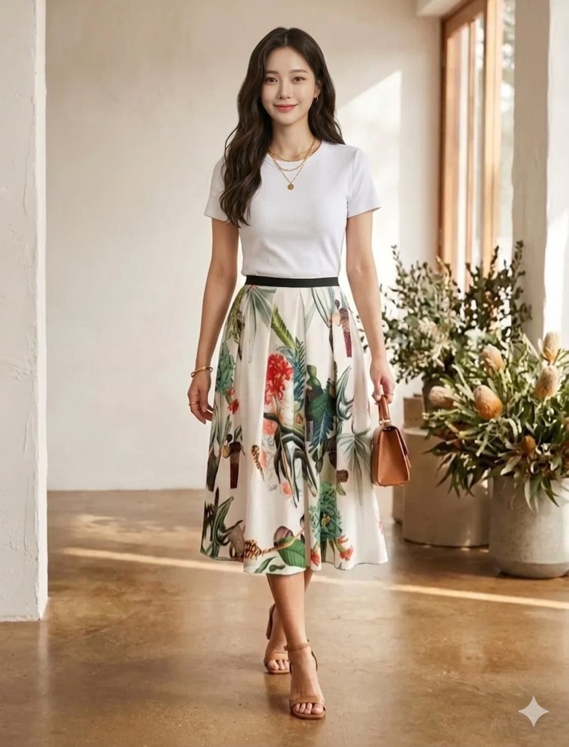 티렌 THYREN 패턴 네오플랜 플리츠 미디스커트 55(1/2) 상품이미지1