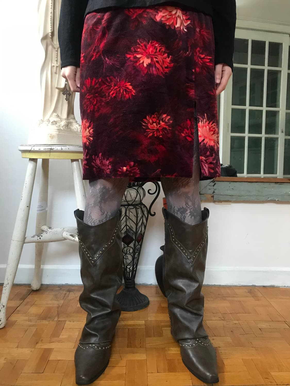 vintage velvet pattern skirt (26inch) 상품이미지5