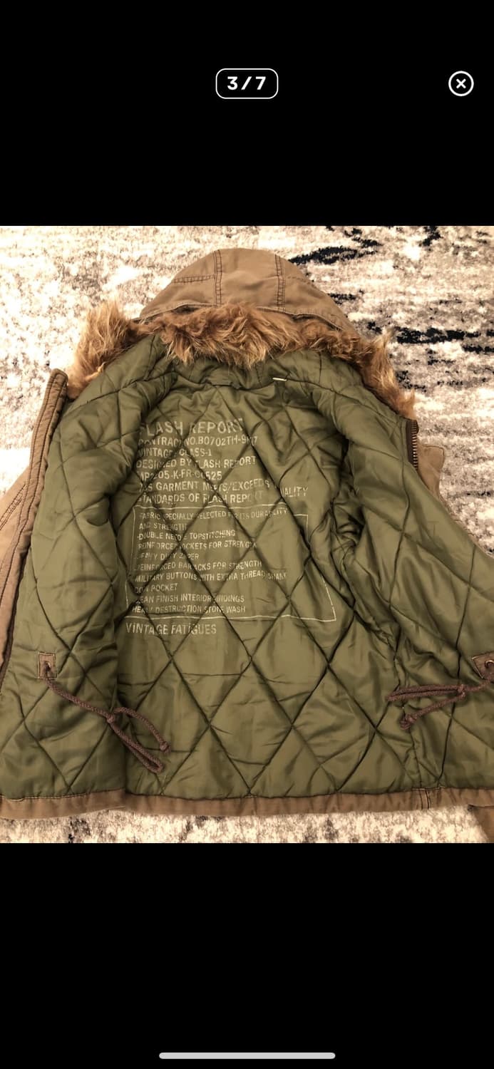 카키 퍼 후드 패딩 상품이미지2