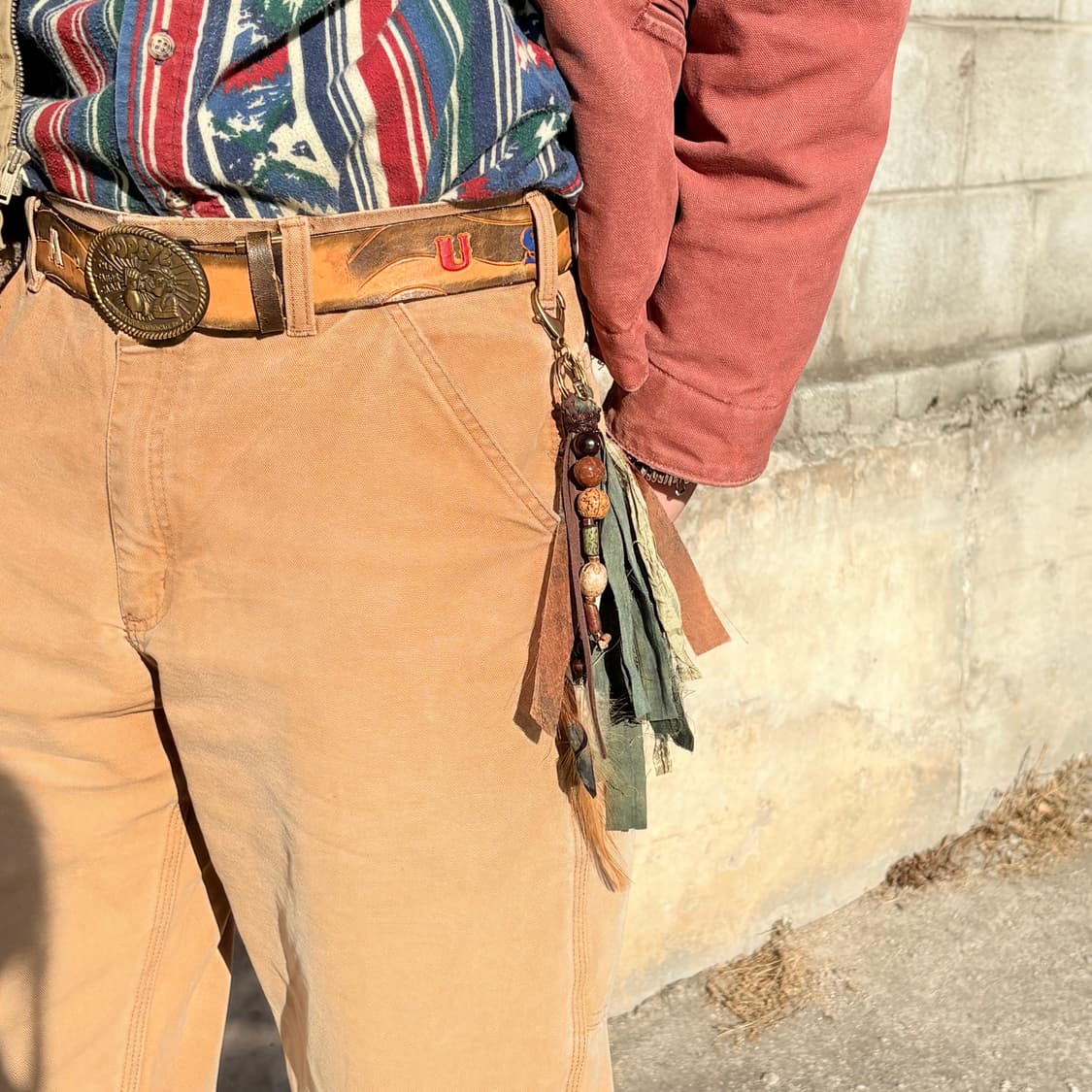 #Gr1 핸드메이드 보헤미안 웨스턴 에스닉 나염 실크 깃털 키링 참 상품이미지3