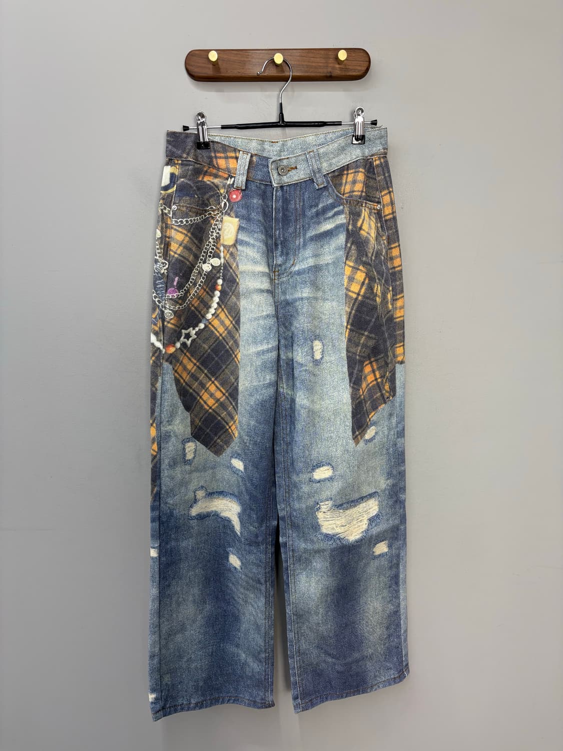 빈티지 y2k 프린팅 체크무늬 데님팬츠 A3091 상품이미지2