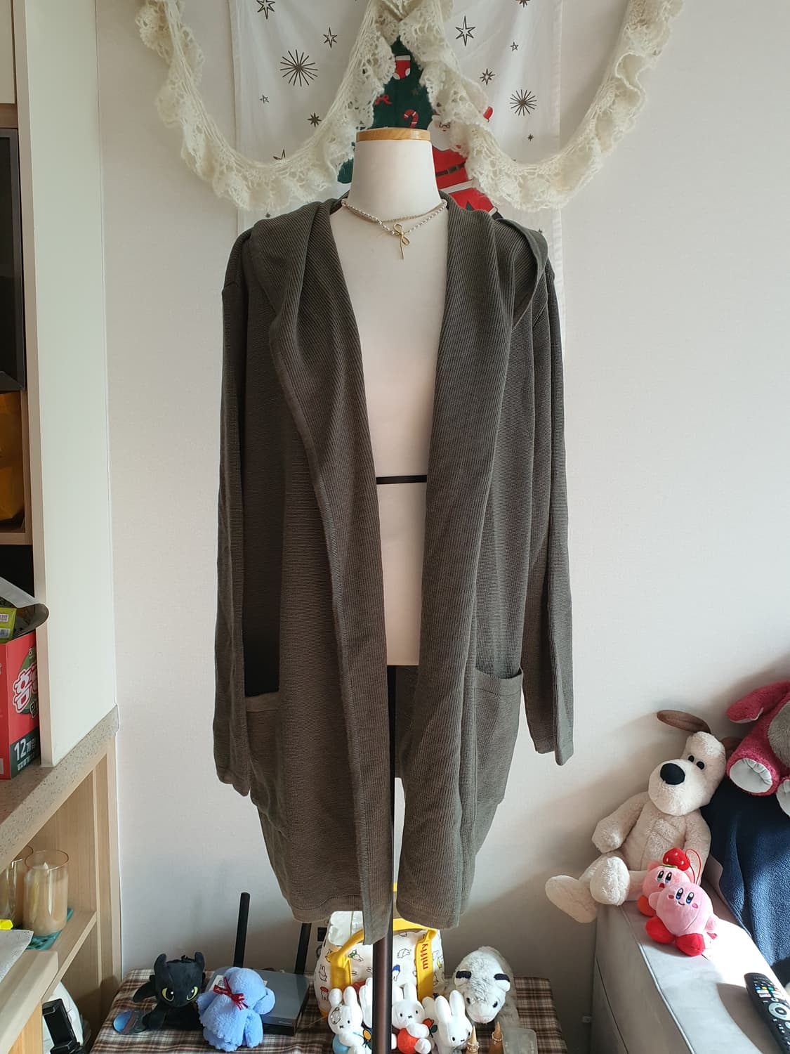 [모리걸] 롱 가디건 카키색 상품이미지2