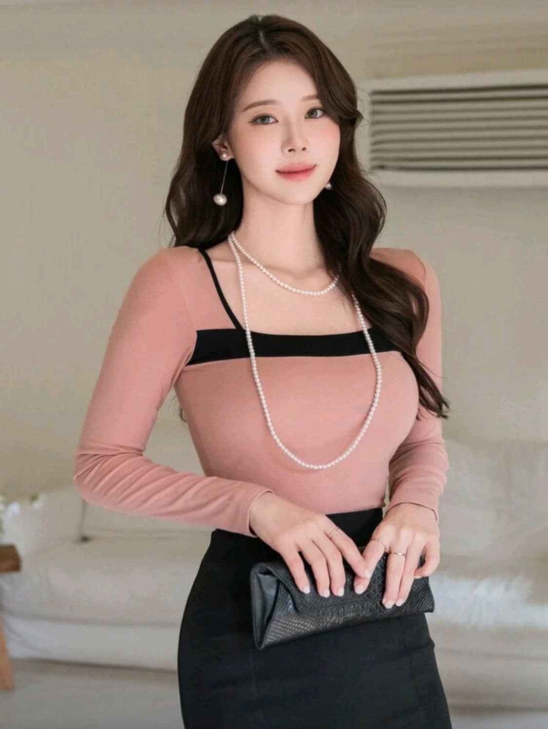 (택있는새옷) 빅사이즈 스퀘어넥 핑크배색티셔츠 상품이미지3