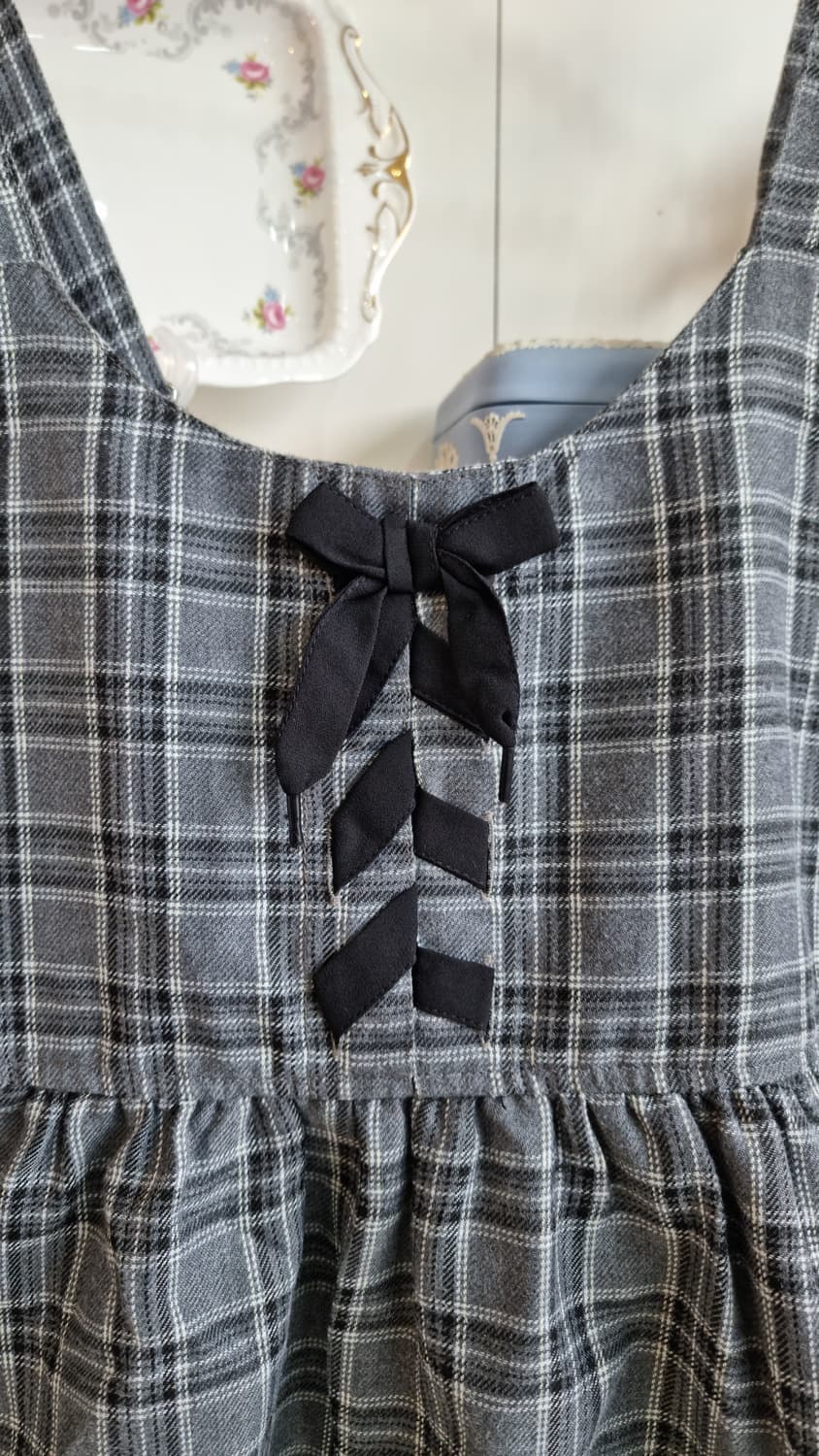 체크 프릴 리본 조끼탑 상품이미지2