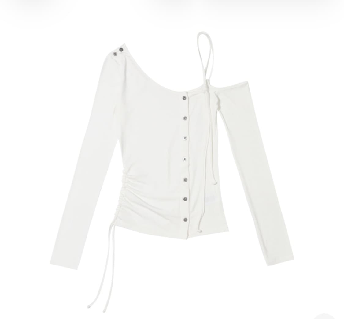 보헴서 원숄더 스트링 티 화이트 상품이미지1