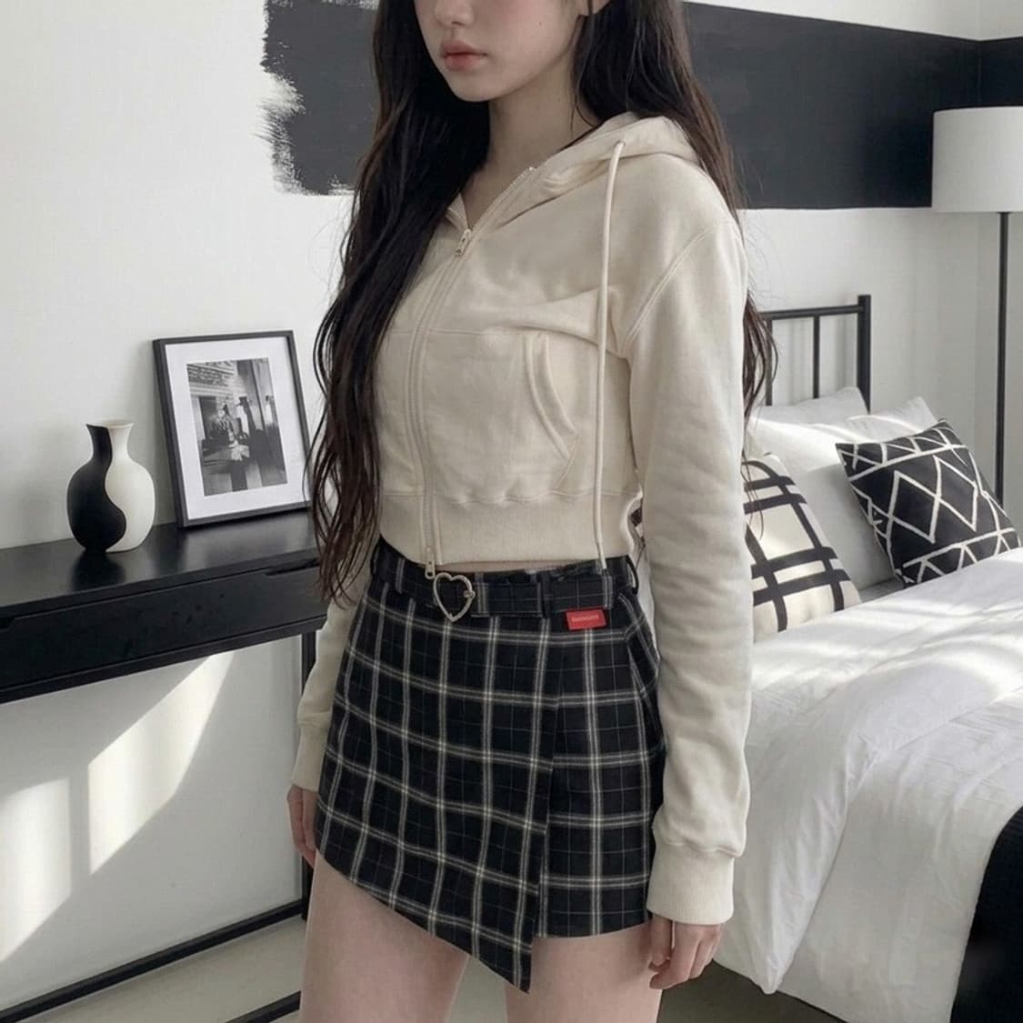 하트클럽 블랙 체크 스커트 (하트벨트포함) 상품이미지2