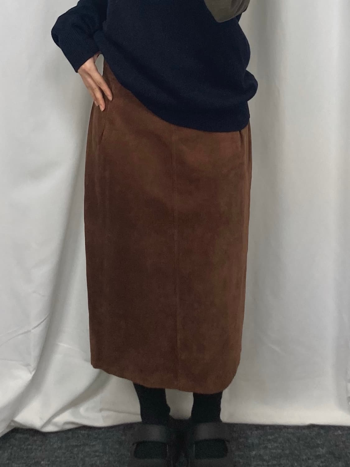 버버리 브라운 스웨이드 롱스커트 상품이미지1