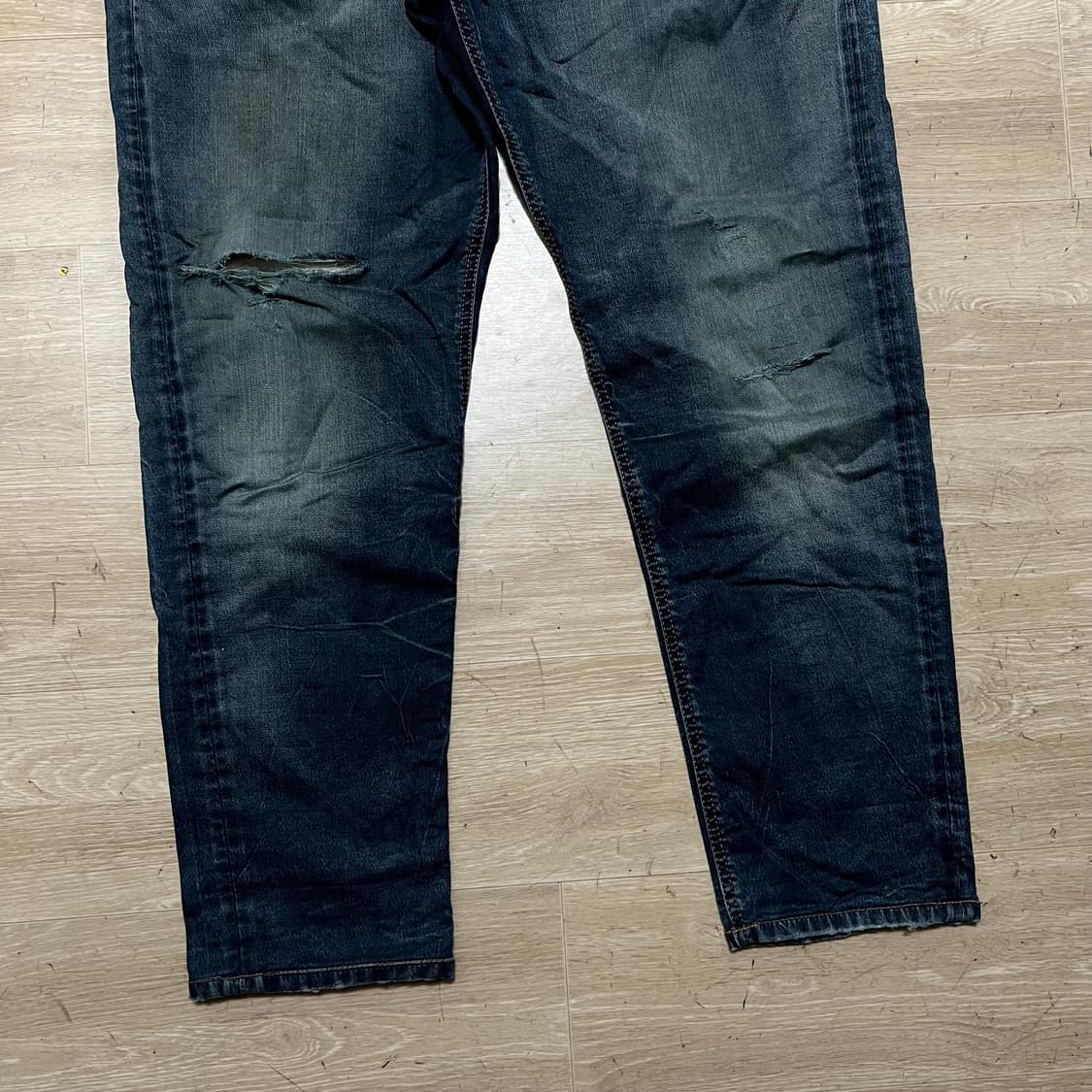 디젤 스트레이트 워싱 데미지드 데님진 찢청바지 [진청] 32 상품이미지3