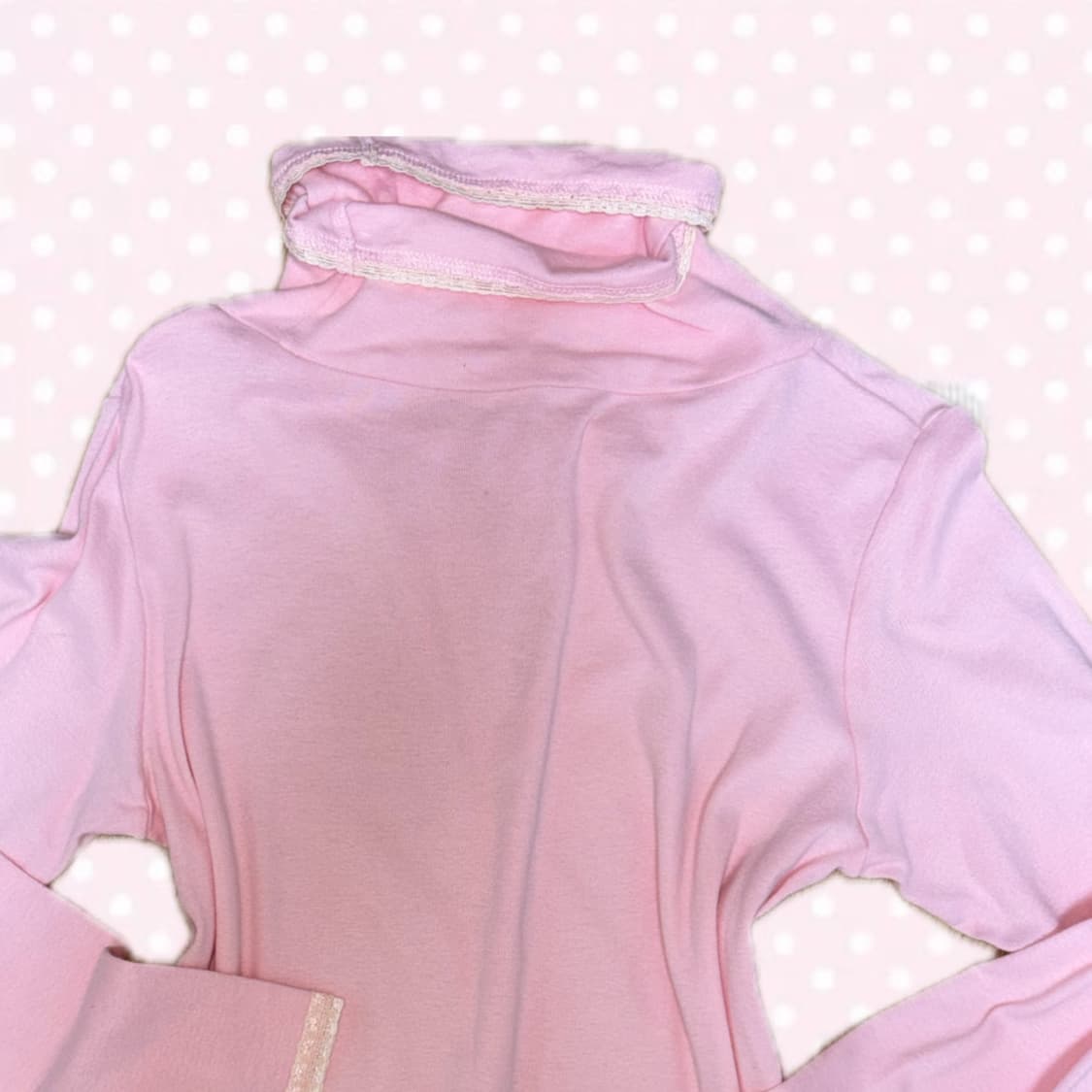 딸기우유맛 연핑크 레이스 터틀넥 목폴라 티셔츠 탑 상의 상품이미지2