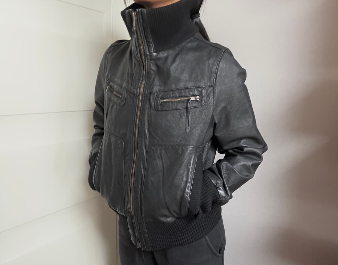 빈티지 하이넥 레더자켓 상품이미지6