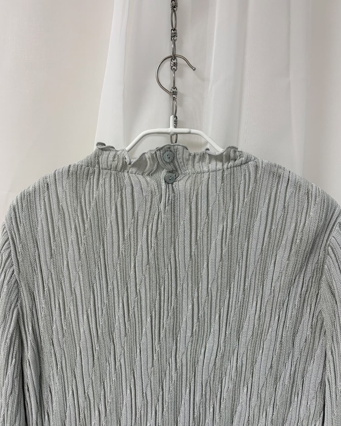 ash mint wave texture wrinkle blouse 상품이미지9