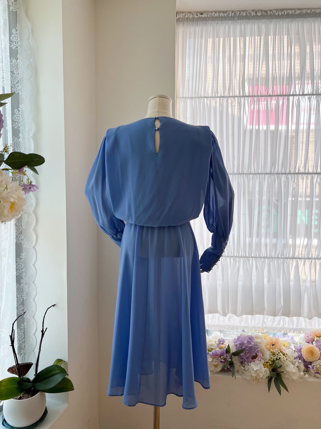 블루 플라워 진주 쉬폰 원피스 상품이미지8