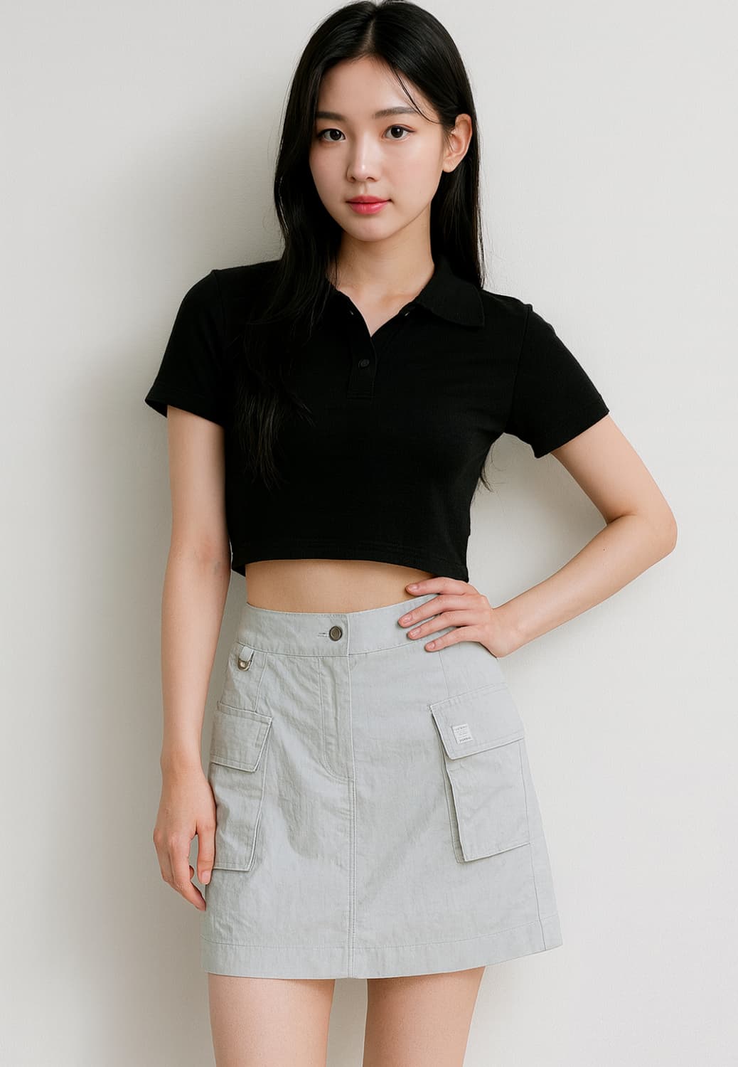 코드그라피 나일론 그레이 카고 미니스커트_S 상품이미지1