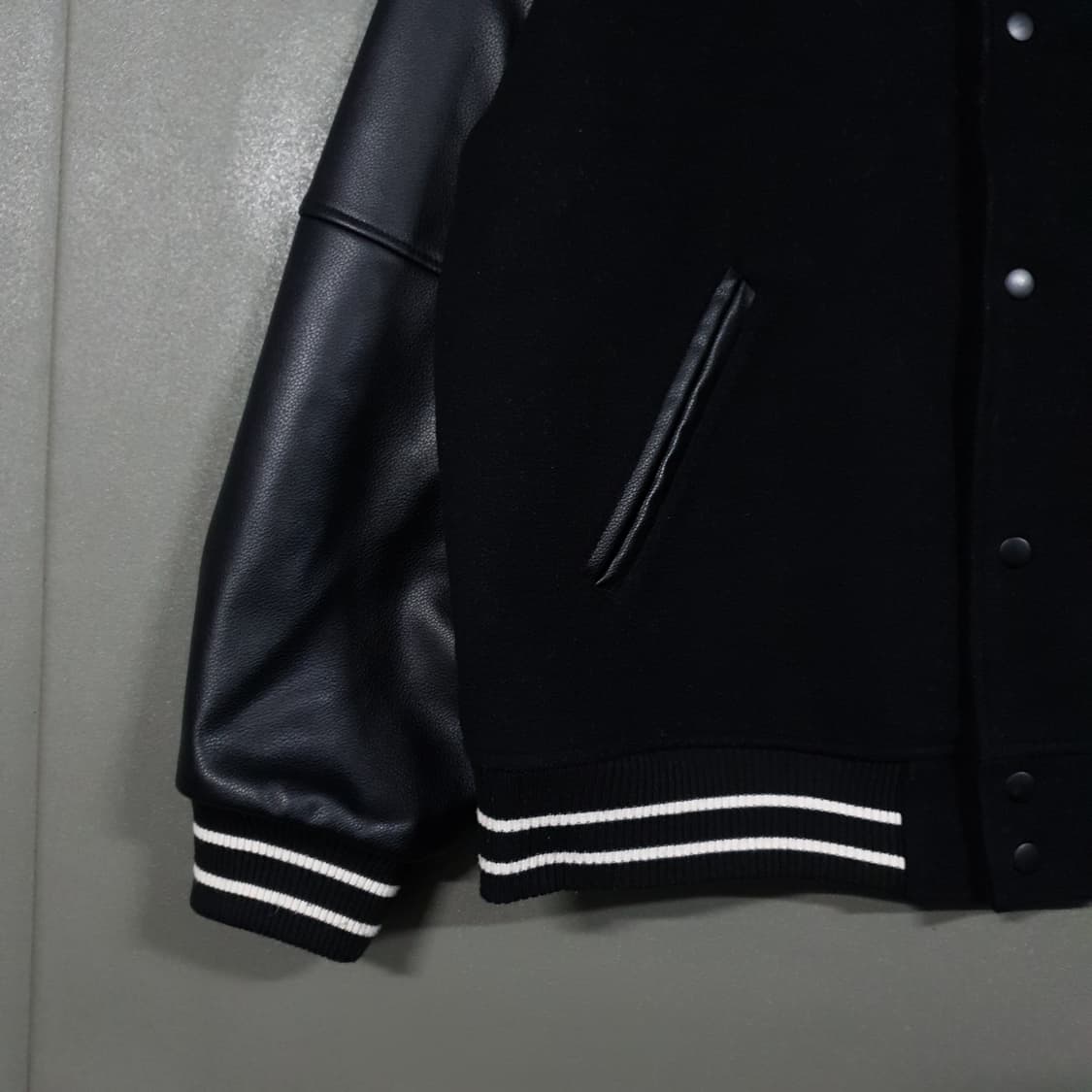 파르티멘토 3M 신슐레이트 멜톤 스타디움 바시티 레더 울 가죽 자켓 블랙 상품이미지4