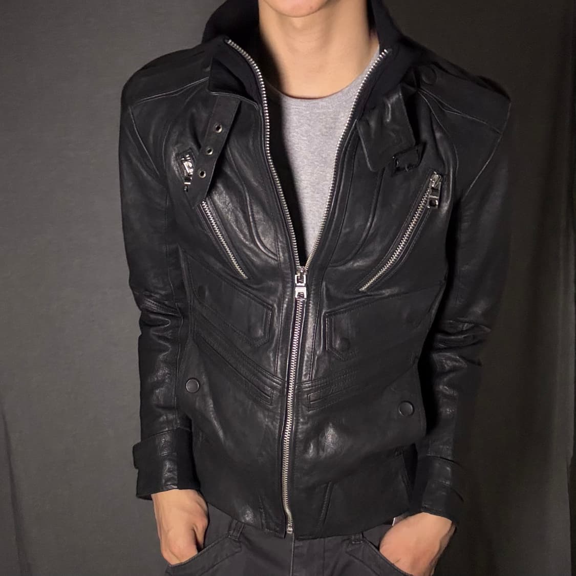 vintage black leather jacket 상품이미지1
