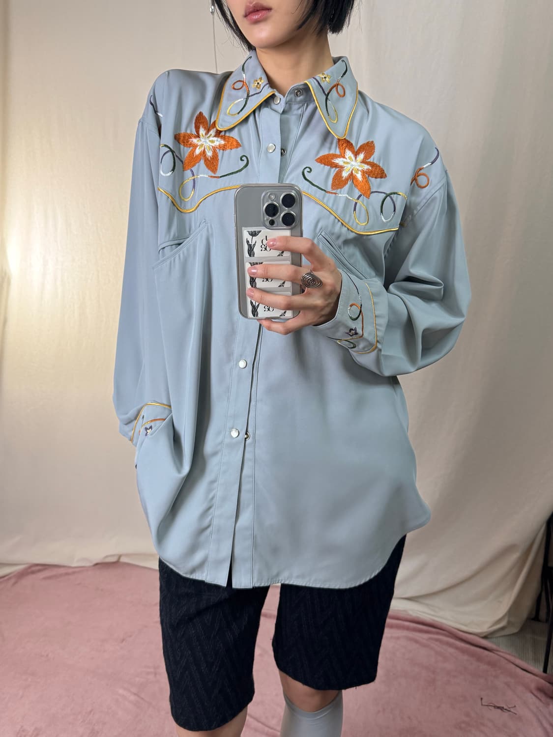 Hakka 플라워 자수 웨스턴 셔츠 상품이미지4