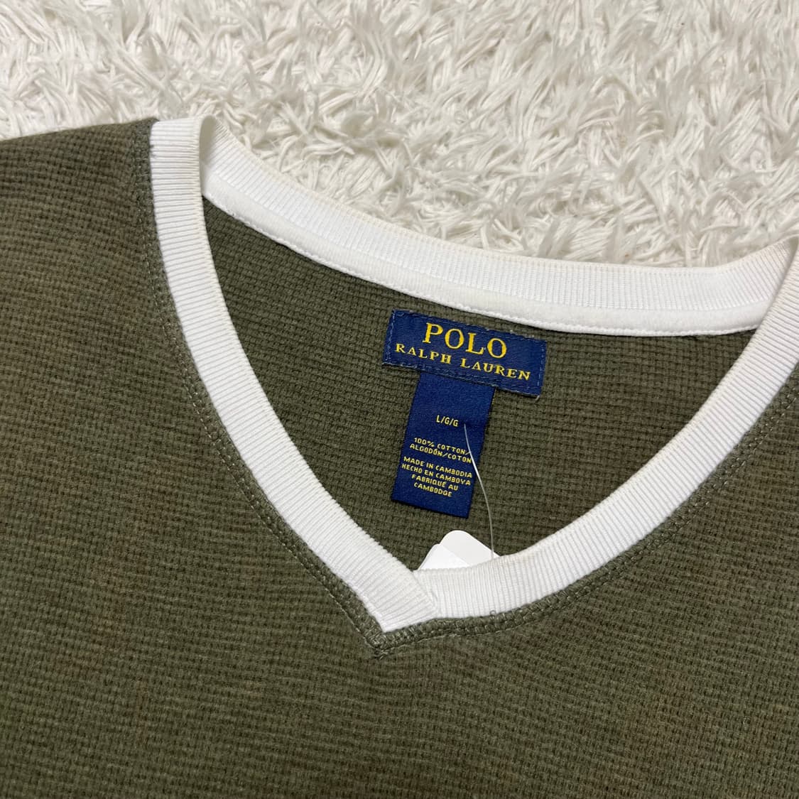 Polo khaki V-neck waffle knit tee 상품이미지6
