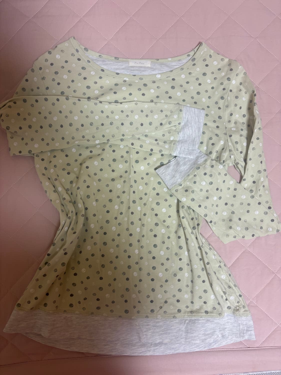 하구미 모리걸 도트 땡땡이 민트 배색 슬리브 레이어드 상품이미지1