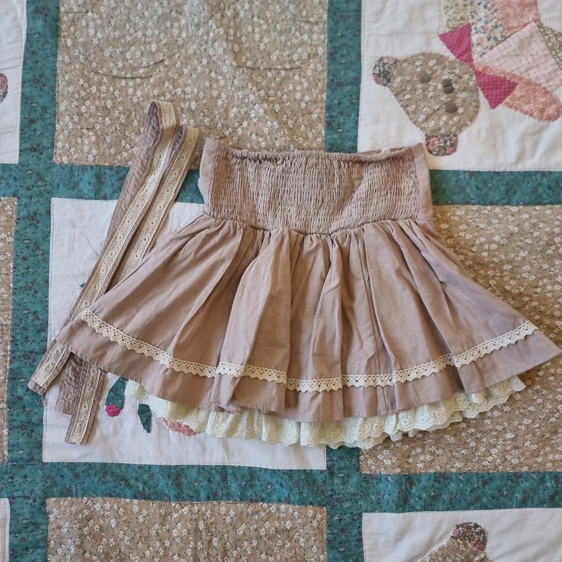 리본 코르셋 레이스 서스펜더 스커트 상품이미지2