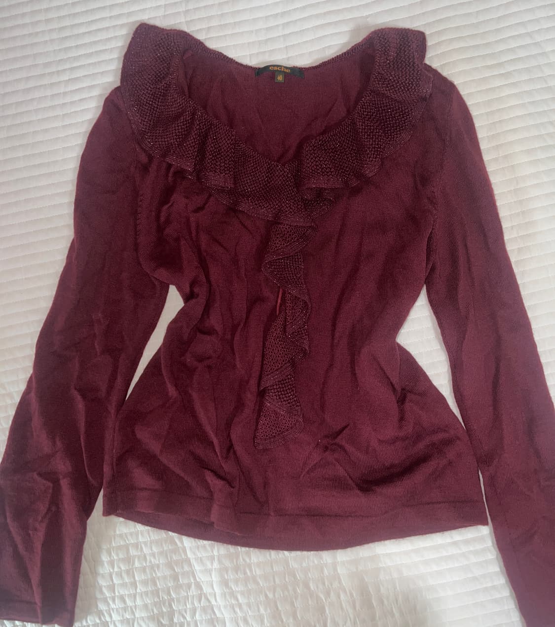 버건디 프릴 니트 탑 일본 frill knit top 상품이미지1
