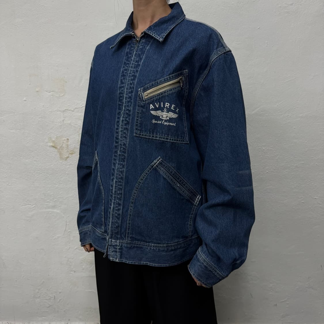 아비렉스(AVIREX) 라이트블루 워시드 데님 패치 로고 91-B 자켓 상품이미지1