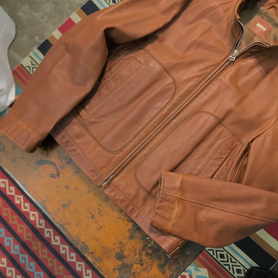 휴고 보스 소가죽 브라운 집업 레더 자켓 남성 105 사이즈 상품이미지3