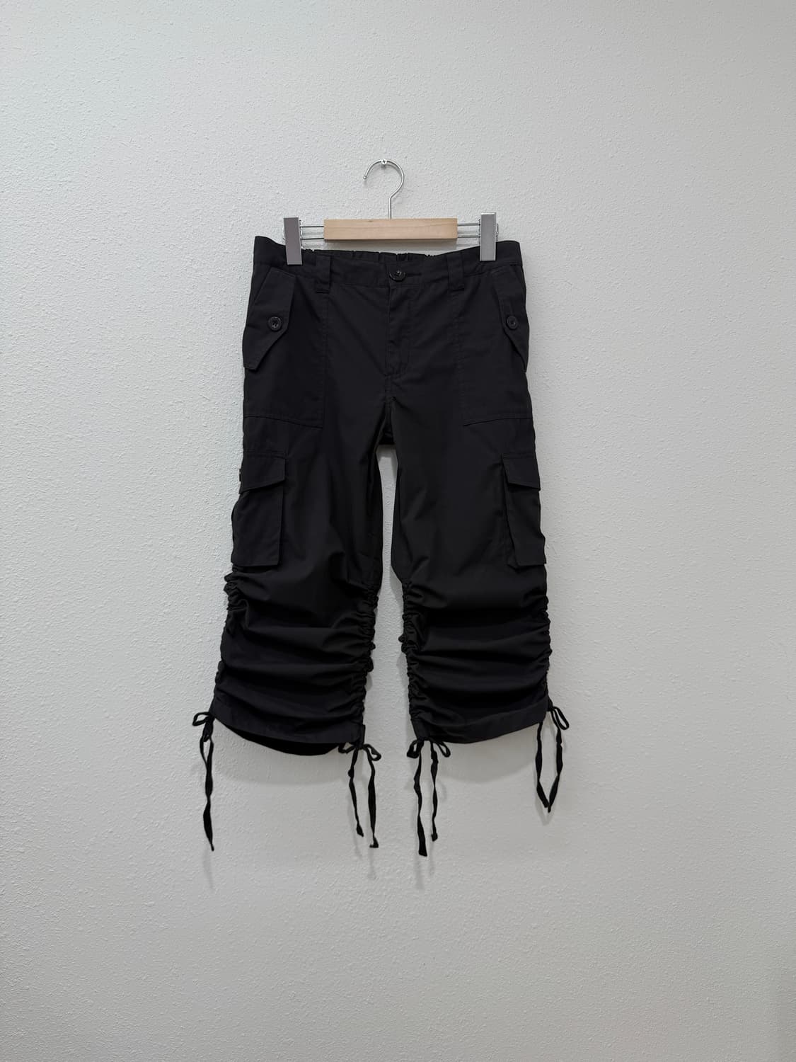 빈티지 블랙 셔링 리본 카프리 팬츠 상품이미지2