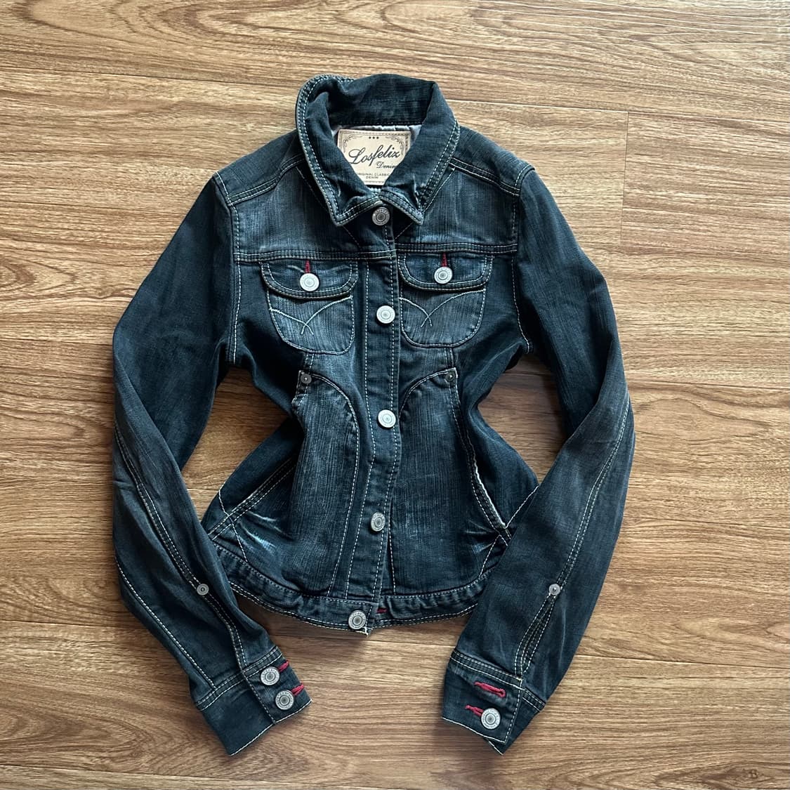 빈티지 포켓 청 자켓 오네갸루 긱시크 그런지 오리엔탈 페어리 모리걸 고딕 상품이미지1