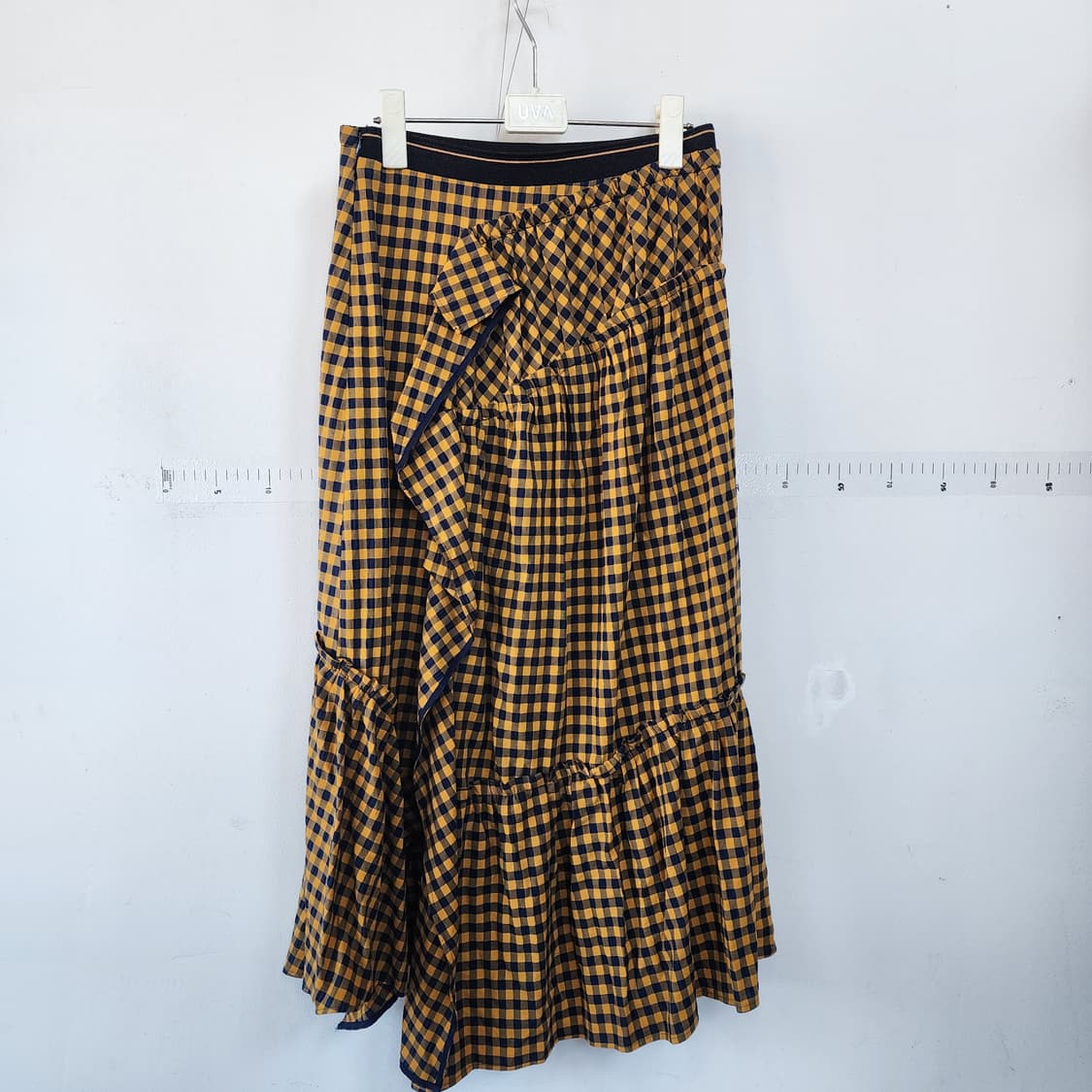마인 체크 롱 스커트 옐로우 러플 상품이미지1