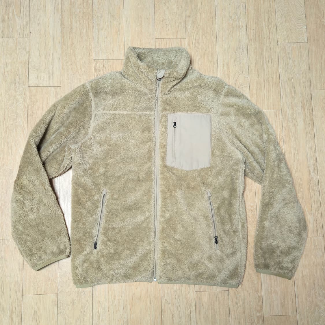 L)유니클로 베이지 보아 후리스 집업 자켓 상품이미지1