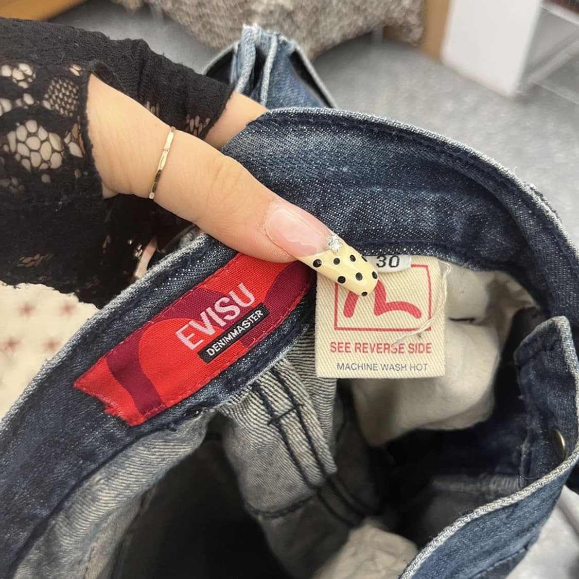 에비수 올드스쿨 펑크 호랑이자수 데미지 데님팬츠 30인치 C09847 상품이미지6